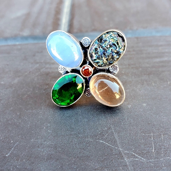 New Huge Multi Gemstone 925 Silver Statement Ring. - Picture 12 of 13